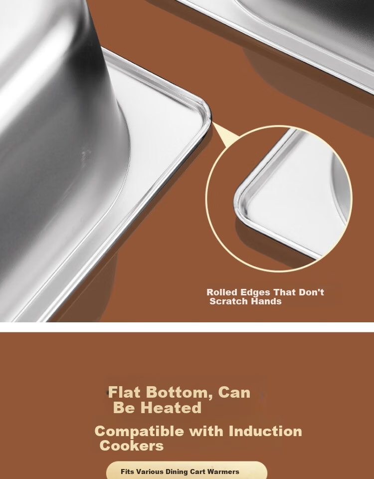 Vinas Stainless Steel Commercial 1/2 Size Buffet Serving Bowl 10cm Canteen Food Serving Bowl Without Lid 13