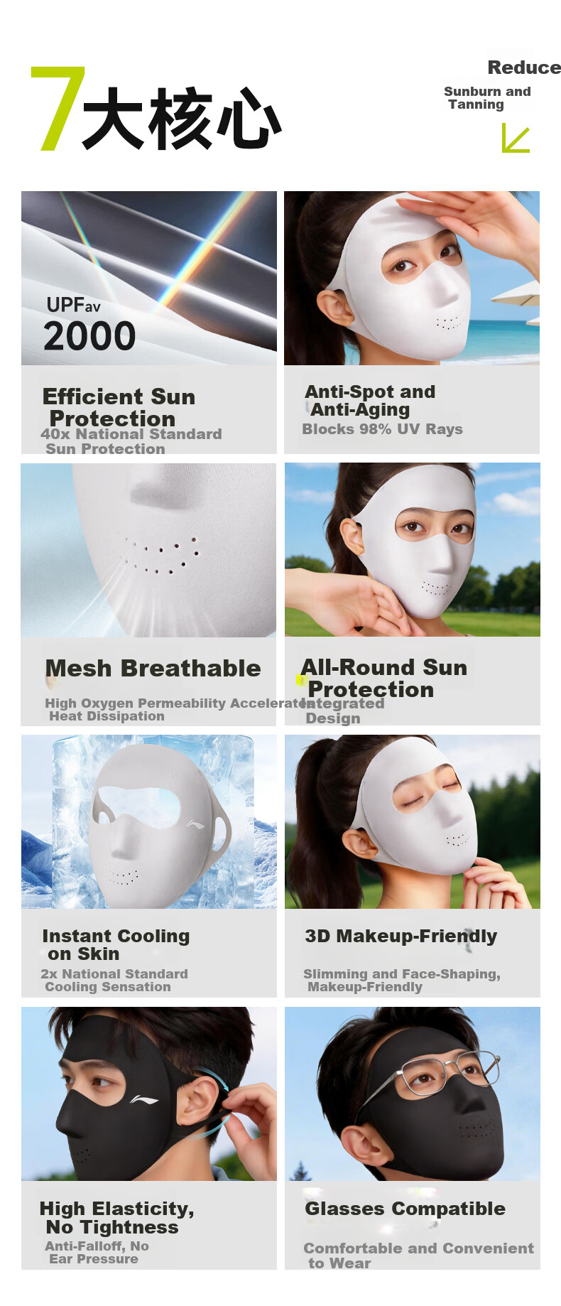 LI-NING Women's UV Protection Full Face Sun Mask Lightweight Seamless Breathable Outdoor Running Sunshade Mask 2