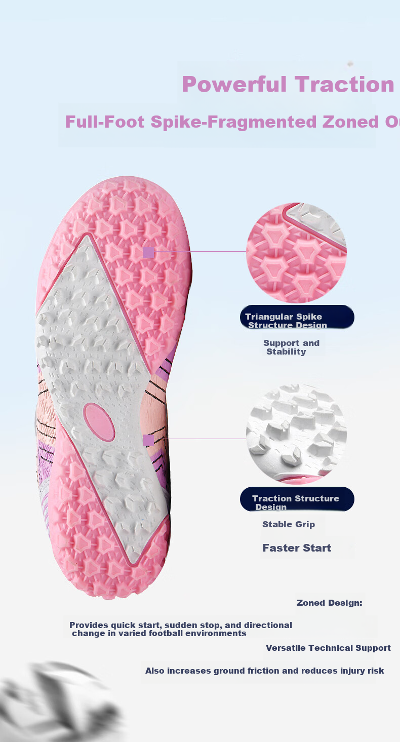 DEERWAY TF Studded Kids Soccer Shoes Boys Girls 6-12 Years Breathable Cushioning Training Match Shoes White Pink Size 30 8