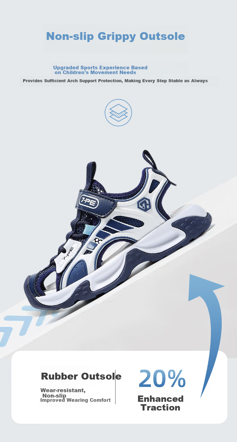 7-PE Boys' Sandals 2026 Summer New Closed-Toe Anti-Collision Sports Beach Breathable Kids' Shoes for Older Children 7