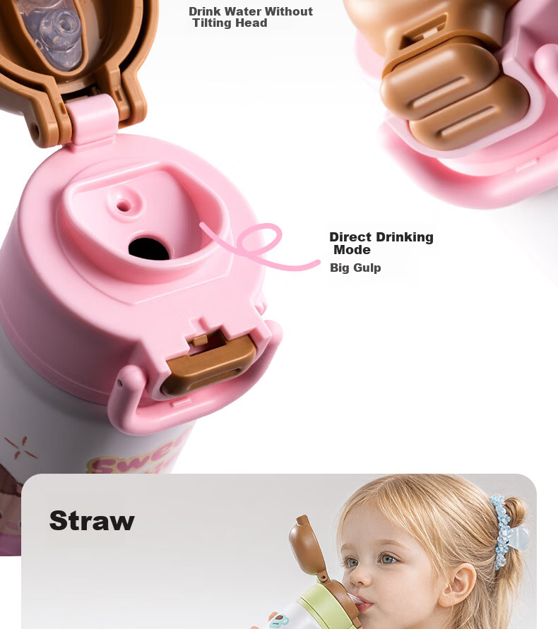 Deli Kids Student Insulated Bottle Strawberry Cake Cute Primary School Multifunctional Dual Drinking Spout Long-lasting Insulated Straw Cup 5