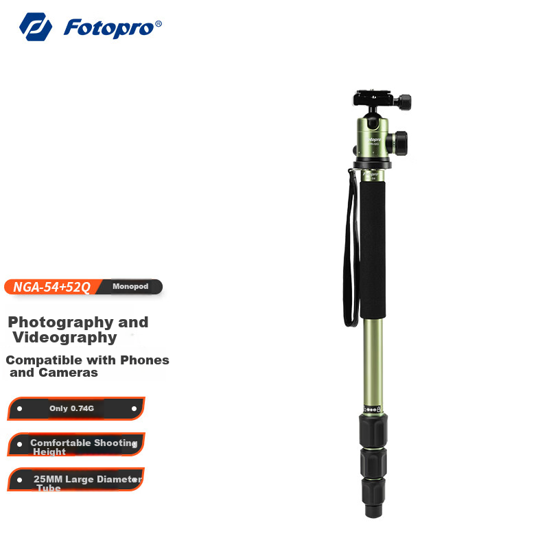 Fotopro NGA-54+52Q Portable Full Aluminum Alloy Colorful Camera Monopod with Ball Metal Head Green