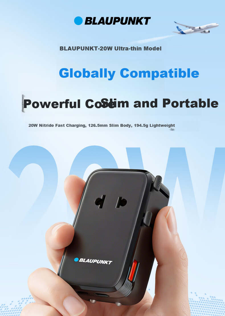 BLAUPUNKT German Universal Travel Adapter Plug, Multi-Functional Charging Converter, International Travel Adapter for US, UK, EU, AU, And JP Standards 3
