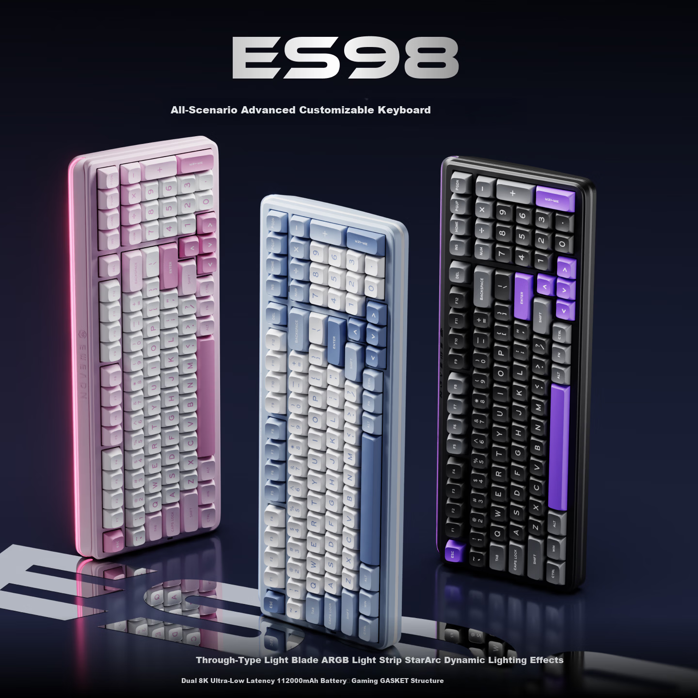 EWEADN ES98 Wireless Custom Mechanical Keyboard Wired Bluetooth Tri-Mode Gaming Office Dual 8K Report Rate Gasket Structure Hot-Swappable Full-Key Laptop Peripheral