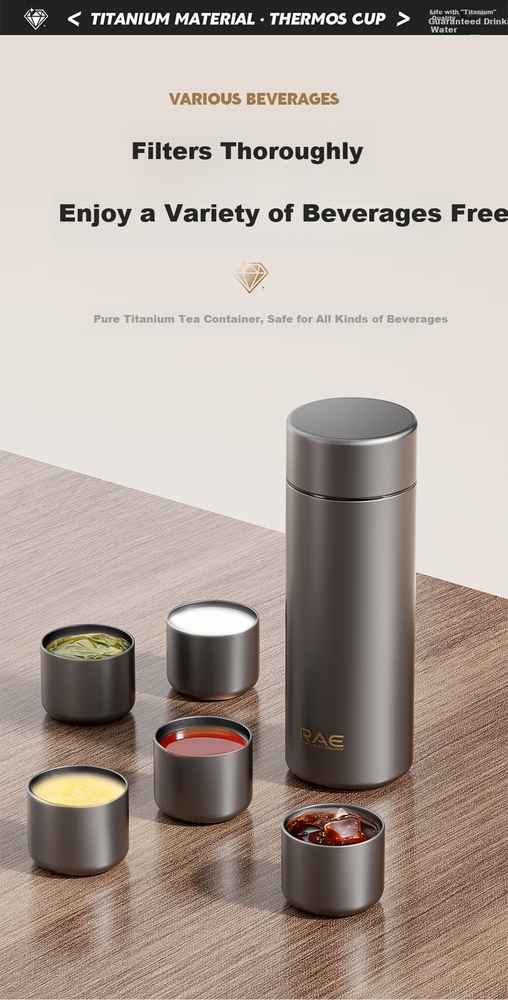 Ranye Custom Insulated Double-Layer Pure Titanium Fresh-Keeping Antibacterial Portable Rainbow Pink Thermos 480ml PQTB-505 5