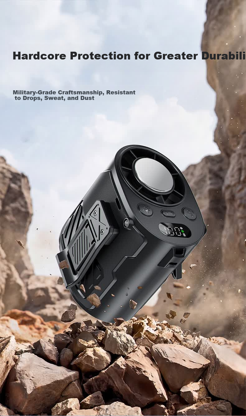 AUX Portable Waist Hanging Fan Personal Cooling Device Small Fan Outdoor Worksite High Power Long Battery Life Rechargeable Clip-On Waist Neck Hanging Air Conditioner Fan 15