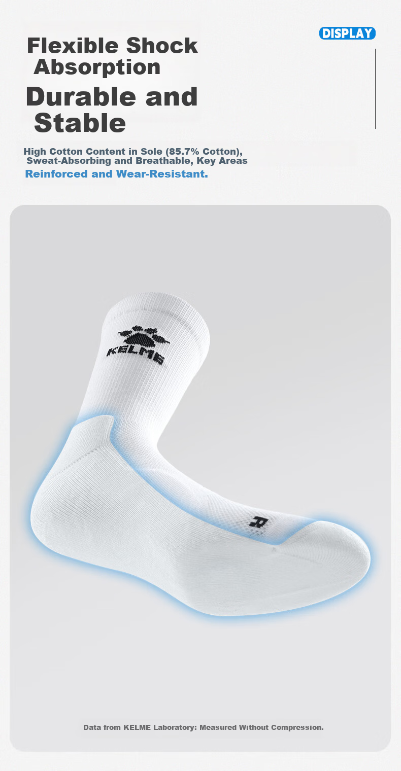 KELME 3-Pack Antibacterial Cushioned Durable Breathable Seamless Comfortable Sports Socks for Football Basketball Running 6