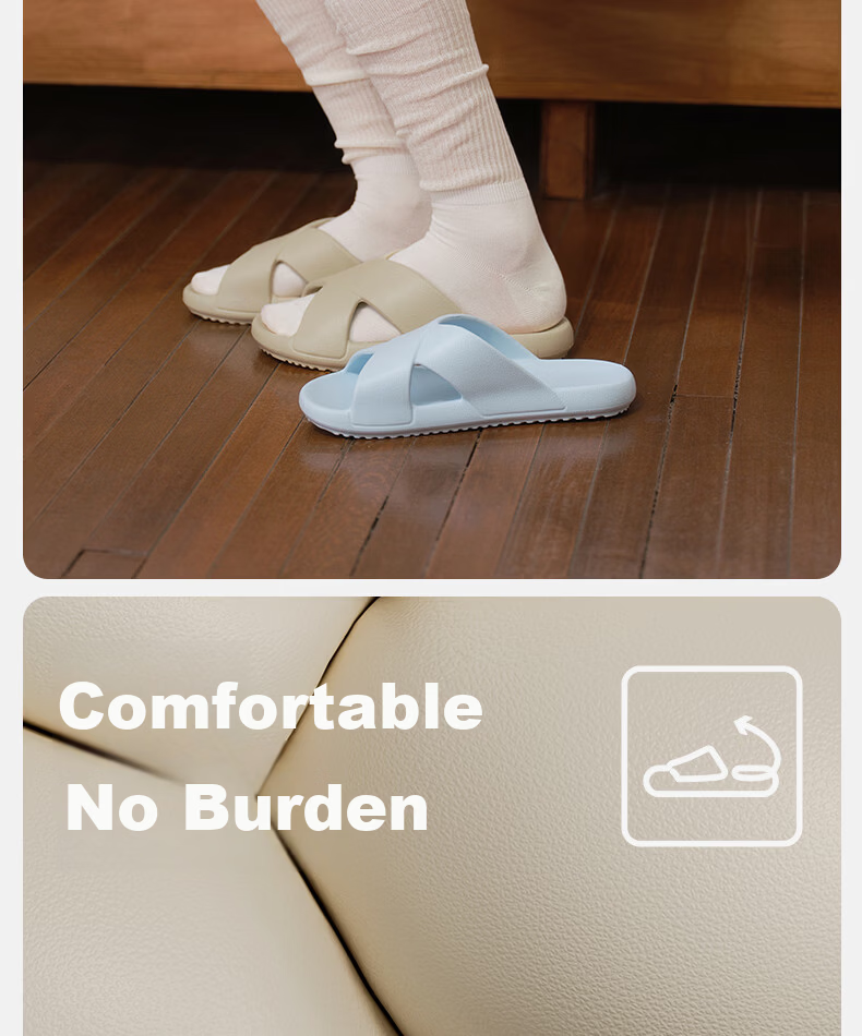 Puxiyue Wooden Home Summer Thin Sole Bathroom Non-Slip Simple Cross Strap EVA Slippers for Men and Women Indoor 3