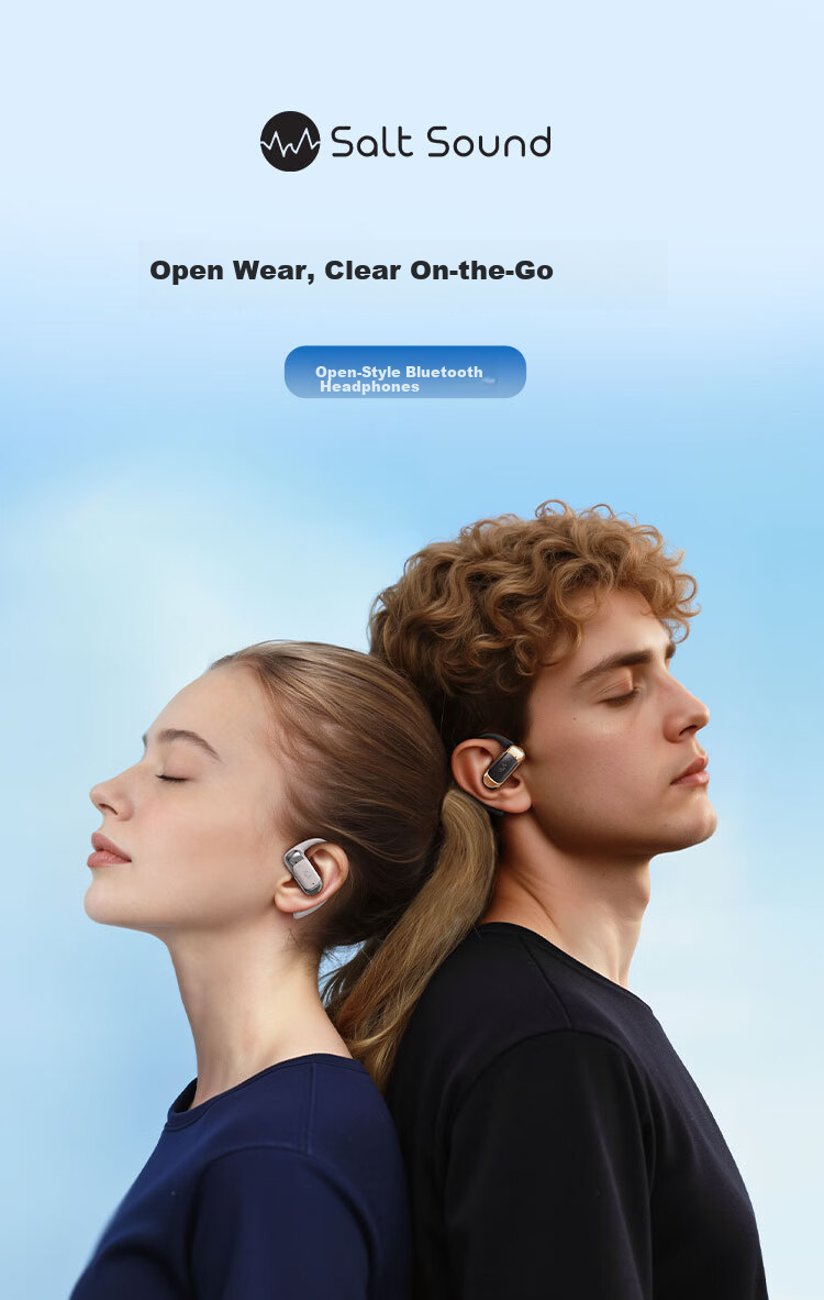 Salt Sound 2026 New Open-Ear Acoustic Bluetooth 6.0 Wireless Earphones Gray for Students Sports Long Battery Life Compatible with Apple Huawei 1