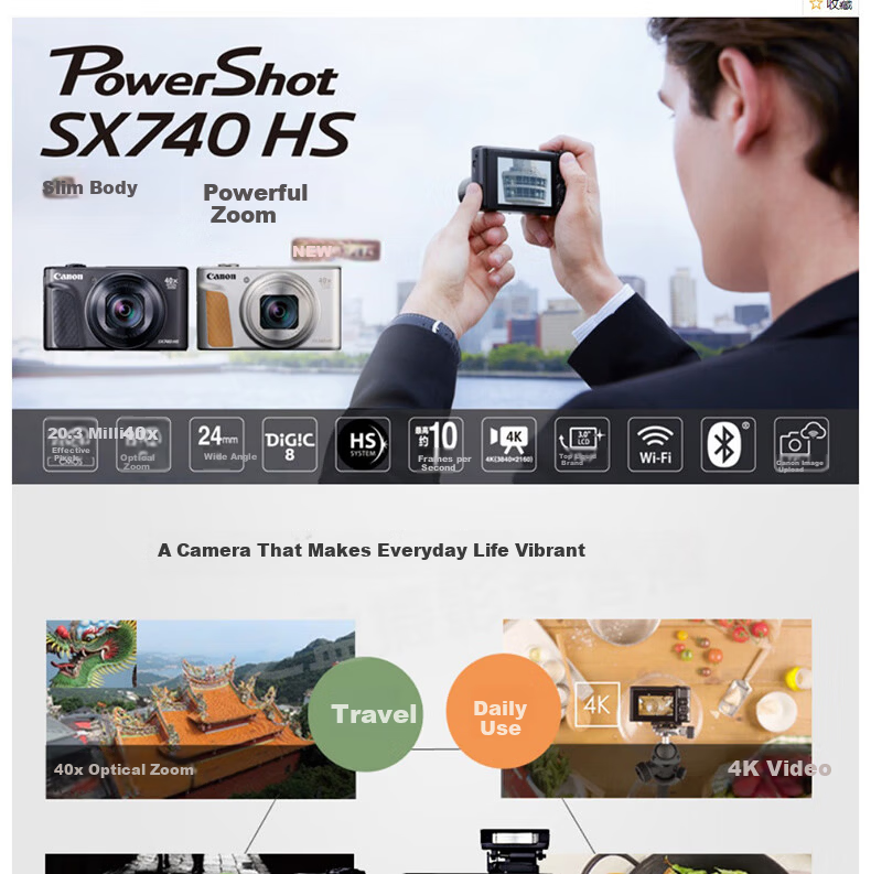 Canon PowerShot SX740 HS Digital Camera 4K Video 40x Optical Zoom Portable Travel Compact SX740 HS Essential Shooting Kit 1