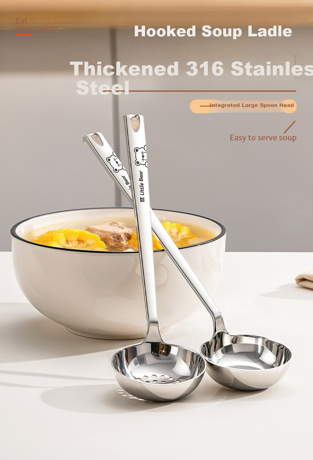 Guofeng 316 Stainless Steel Large Soup Ladle Kitchen Hot Pot Slotted Spoon High-End Non-Slip Set [Soup Ladle + Slotted Spoon] 1