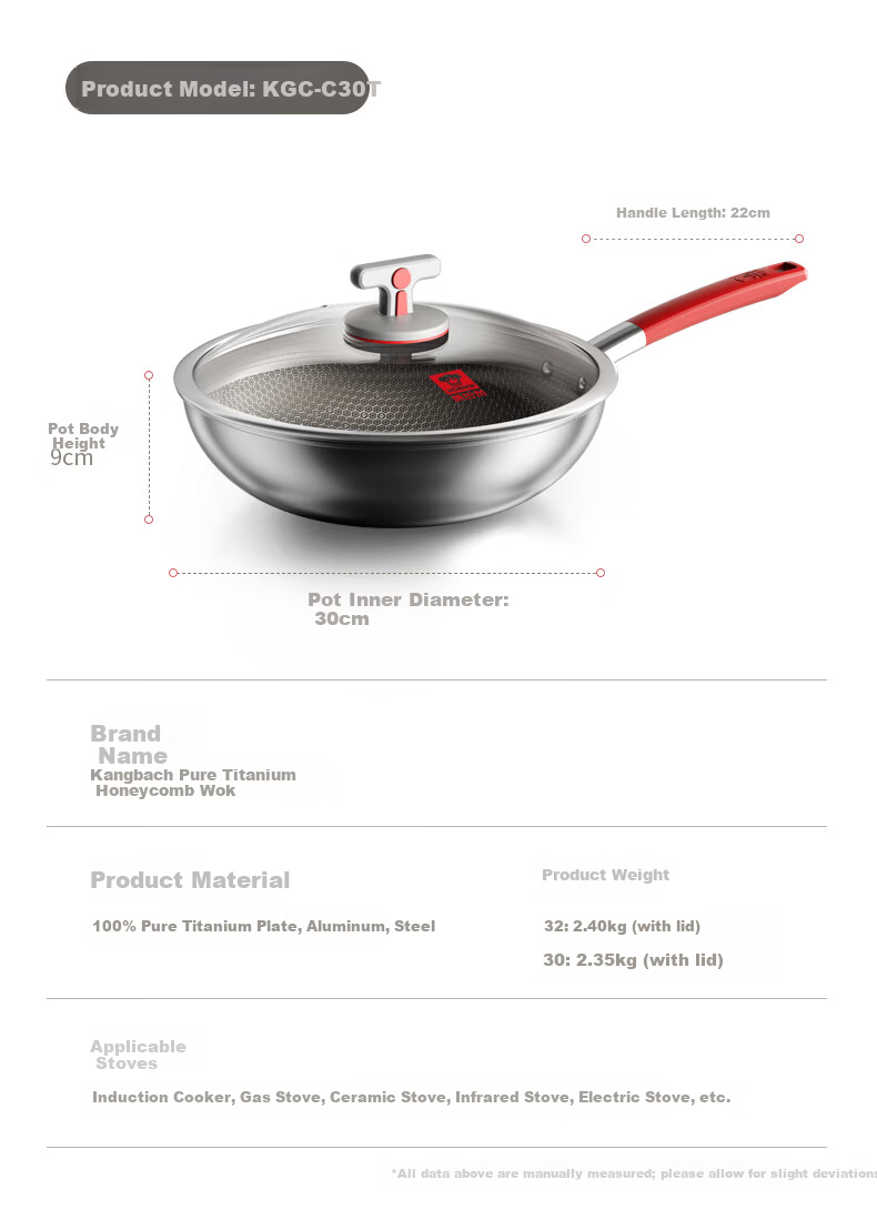 Kambach Pure Titanium Non-Stick Frying Pan Healthy 0 Coating Titanium Honeycomb Seasoning-Free 32cm [Red Luck Series] 13