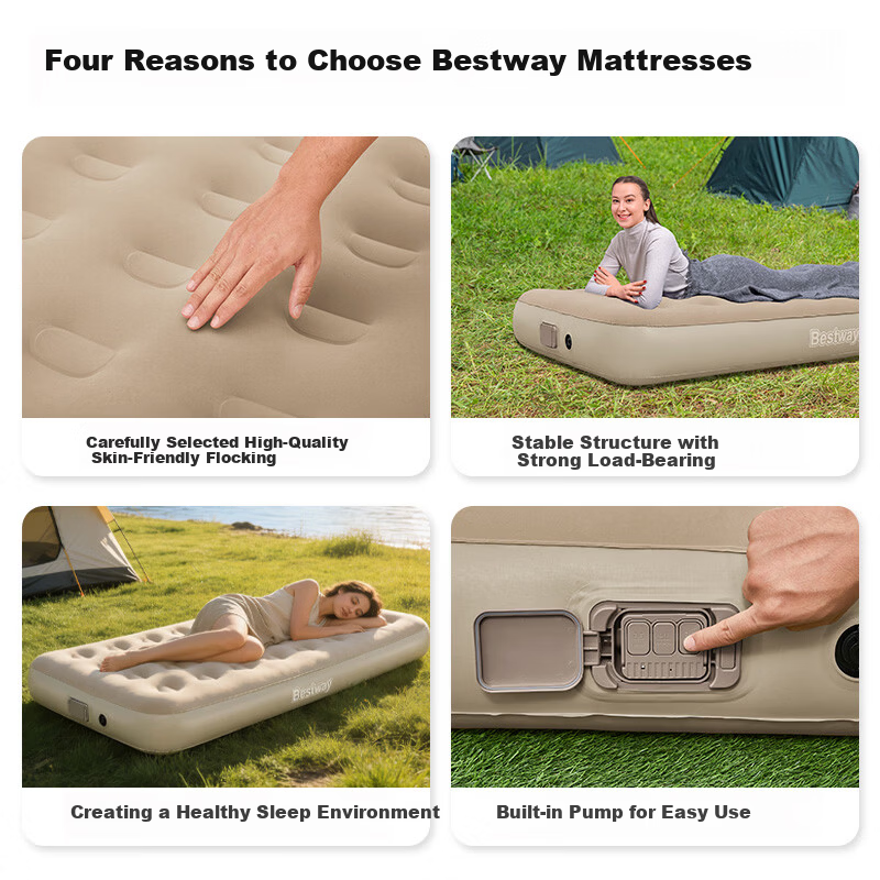 Bestway Xingqi Self-Inflating Air Mattress with Built-in Pump Single Outdoor Camping Home Sleeping Pad Air Cushion Car Use 671DC