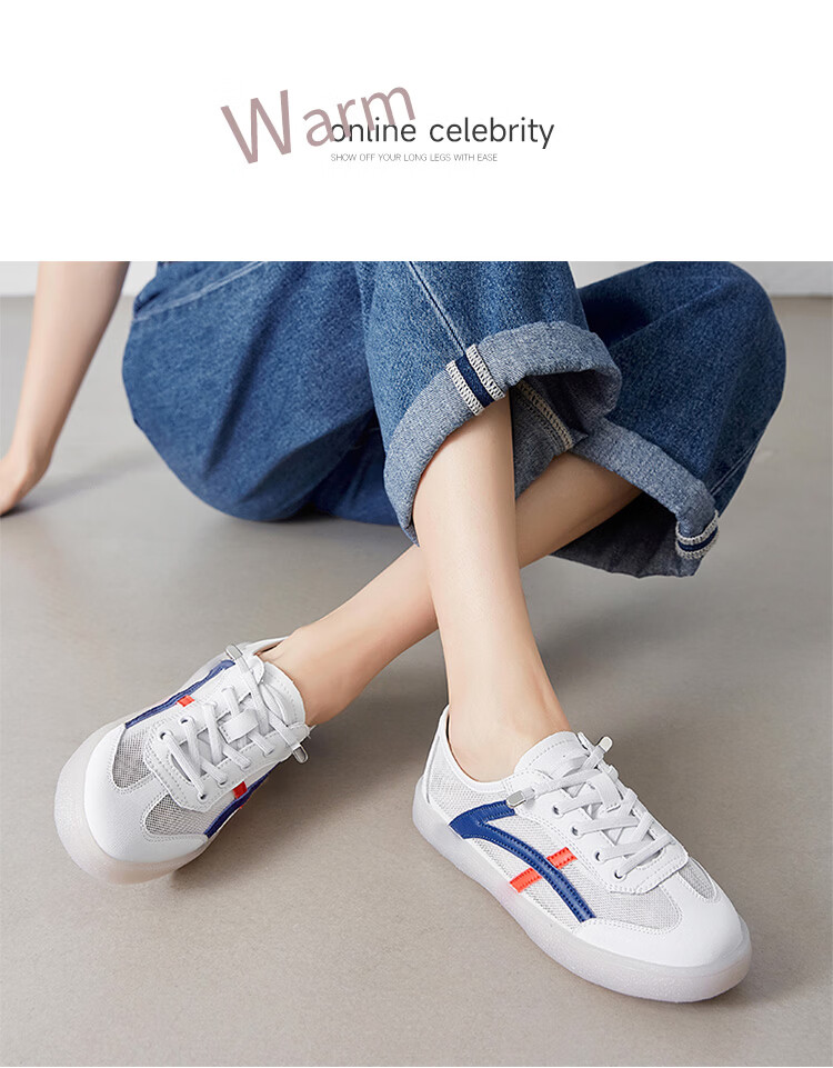 ZHR Women's Shoes, Summer New Style Mesh Breathable White Sneakers, Genuine Leather Training Sports Shoes for Women, A67E White Blue Size 37 11