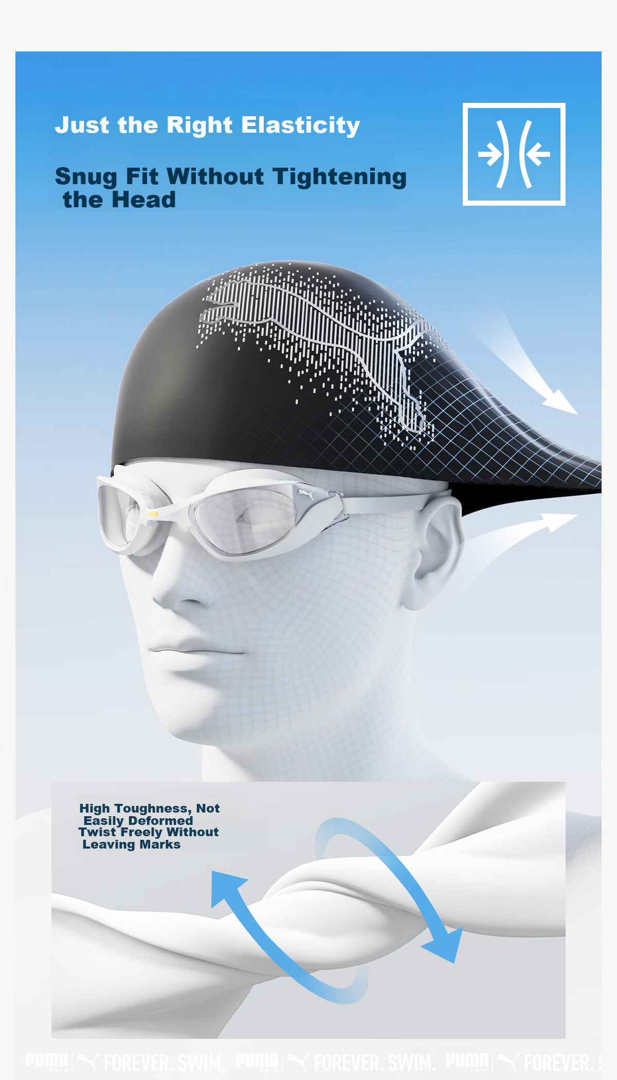 PUMA Silicone Swim Cap Professional Waterproof Non-Slip High Elasticity Comfortable Unisex Adult Training Swimming Cap Extra Large 4