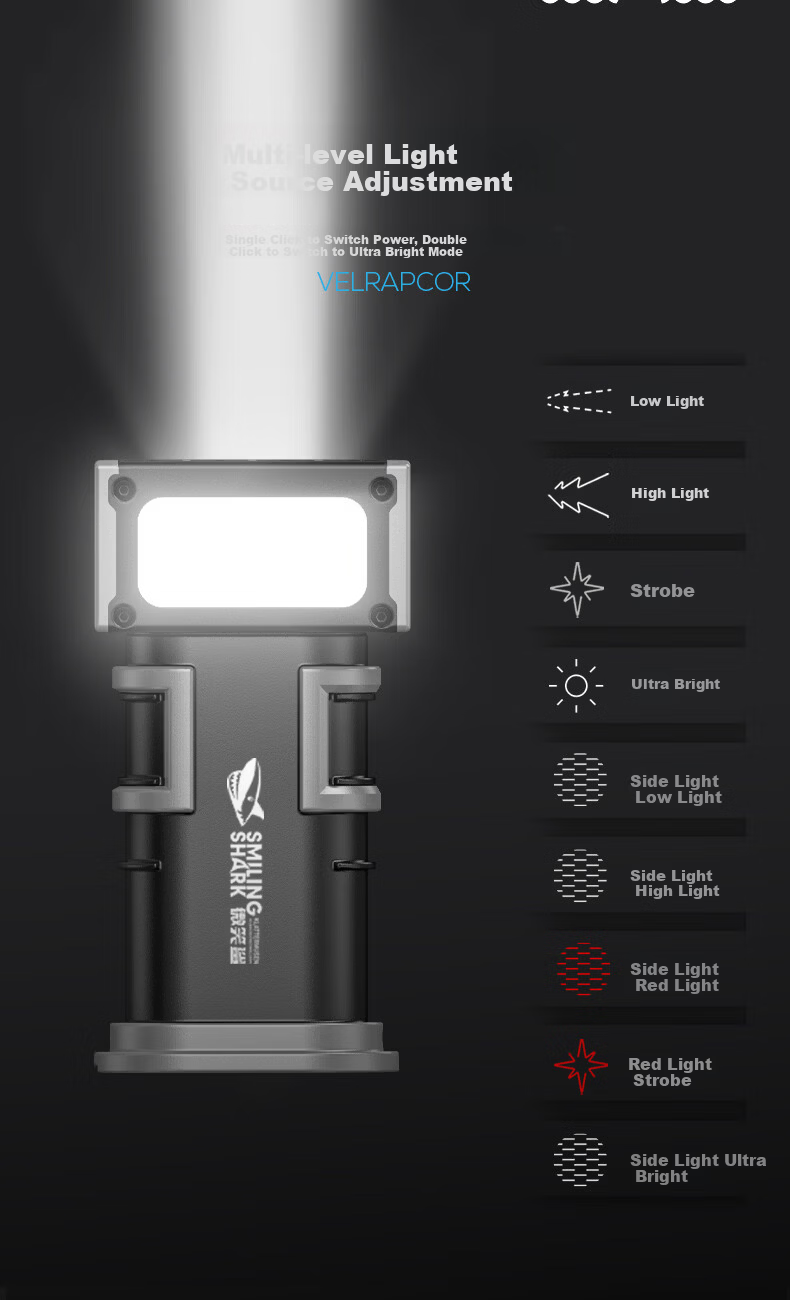 SmileShark GZ-5128 Magnetic LED Flashlight Work Light Automotive Repair High Brightness Rechargeable Long Battery Life Emergency Lamp 6