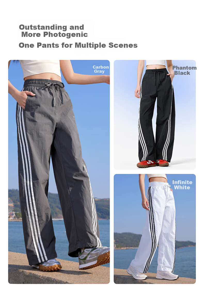 CAMEL Women's Sports Casual Long Pants American Retro Three-Stripe Straight-Leg C26BAYL6093 Phantom Black L 7