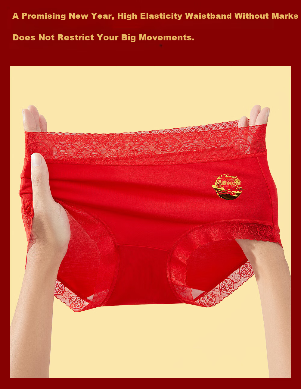 GUJIN Women's Red Underwear Set for the Year of the Snake, Mid-Waist Antibacterial Cotton Briefs and Socks for Marriage Year 7