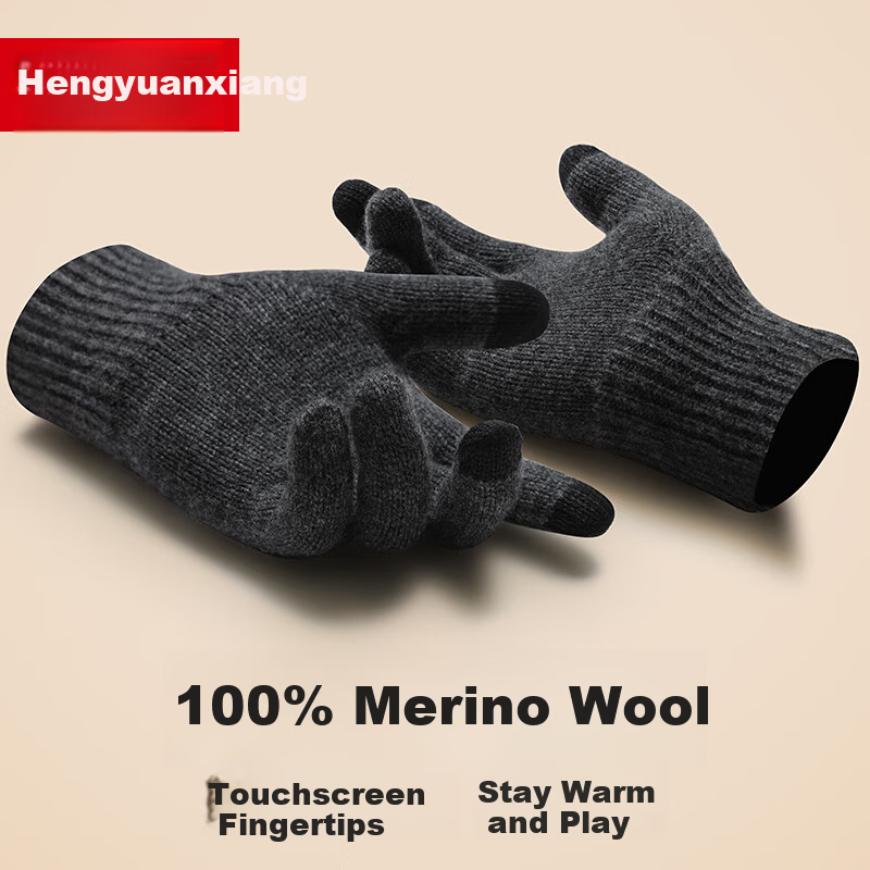 Hengyuanxiang Men's Thermal Cycling Gloves Winter Outdoor Windproof Wool Fleece Thickened Anti-Frost Gloves Birthday Gift