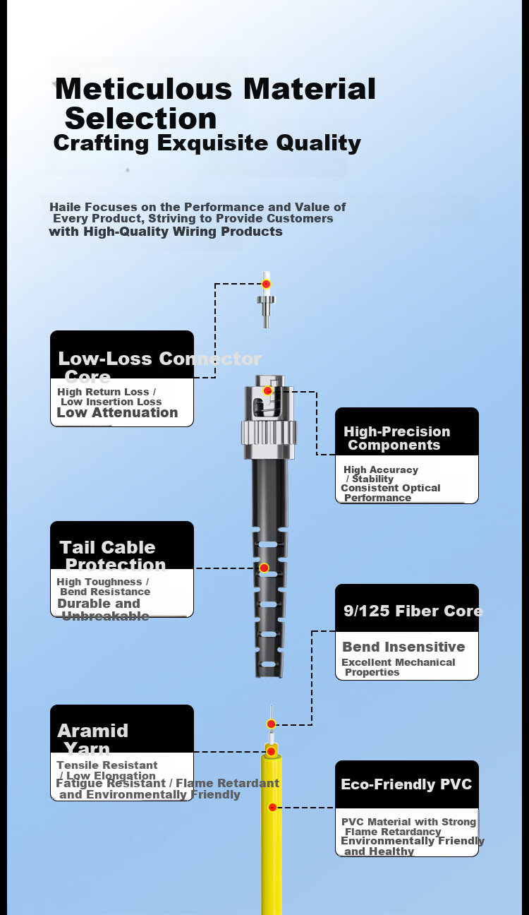HAILE Telecom Grade Single-mode 10G Optical Fiber Patch Cord Single-core Φ3.0 (ST-SC, 9/125) 3m Fiber Optic Pigtail HJ-1ST-SC-S3 2