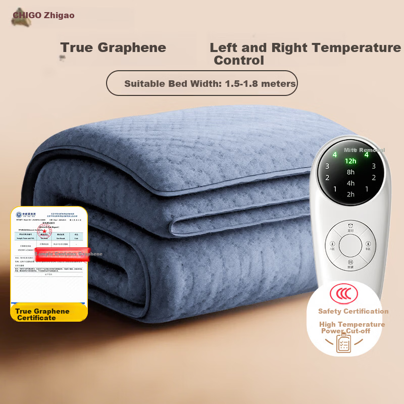 CHIGO Graphene Double-Person Dual Temperature Control Waterproof Electric Blanket with High-Temperature Power-Off, 3C Certified, 1.5x1.8m