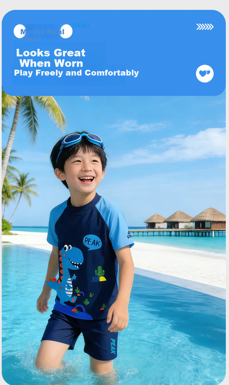 PEAK Children's Two-Piece Swimsuit, Boys' Swimwear, Youth Hot Spring Bathing Suit, Swimming Trunks Set 15