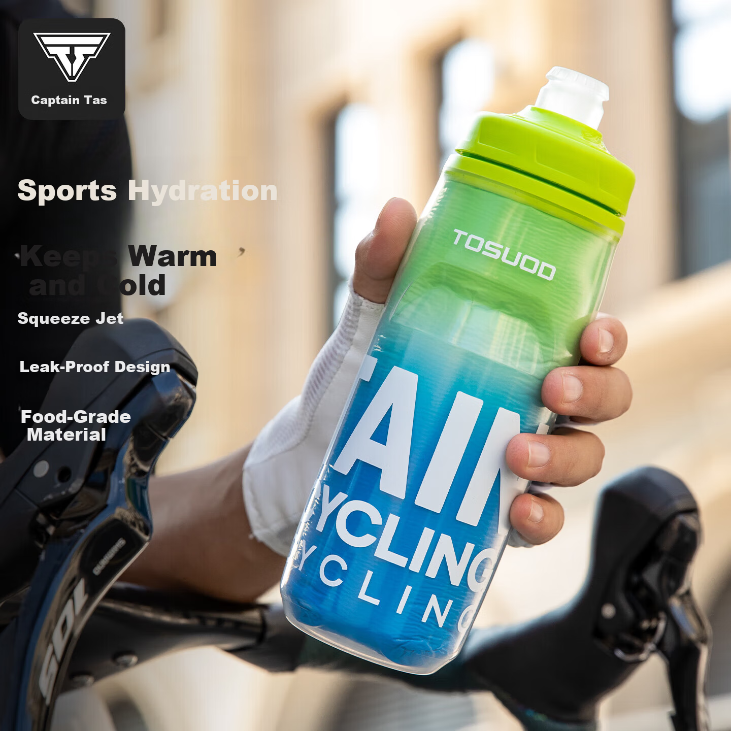 Captain Tas Cycling Water Bottle Outdoor Insulated Squeeze Sports Bottle Large Capacity Portable Road Bike Hydration Gear