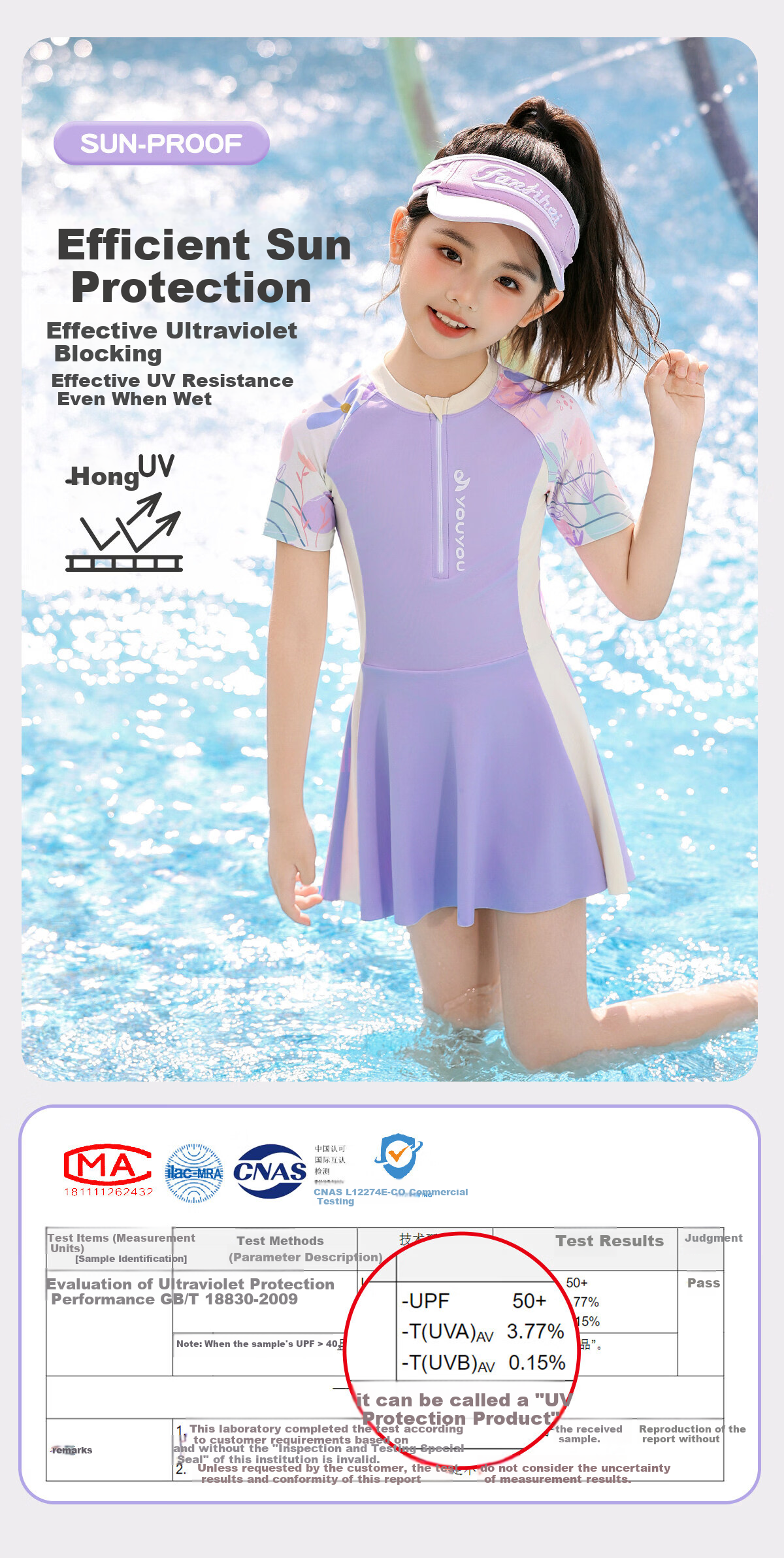 Youyou Kids Swimsuit Girls Cute Sun Protection Dress Style Boxer Shorts Youth Three-Piece Set 36109 Purple 2XL 4