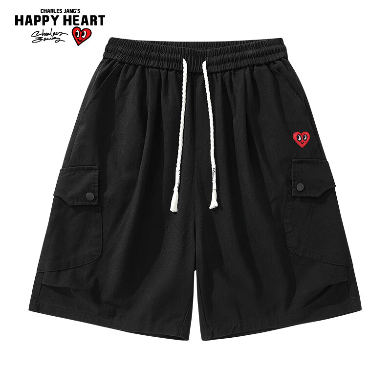 Charles Peach Heart Trendy Workwear Five-Point Shorts Summer Loose Straight Casual Slim Black M