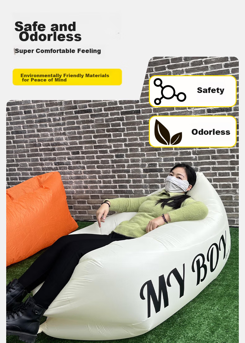 Geshu Outdoor Inflatable Sofa, Music Festival Camping Equipment, Concert Lazy Sofa Bed, Printed Inflatable Lounge Chair, Rice Color 4
