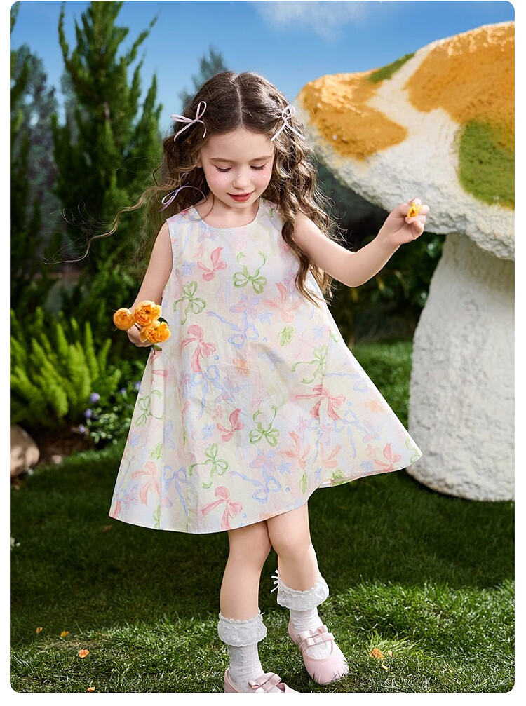 ASK JUNIOR Kids Summer Sleeveless Cotton Printed Vest Dress for Girls 15