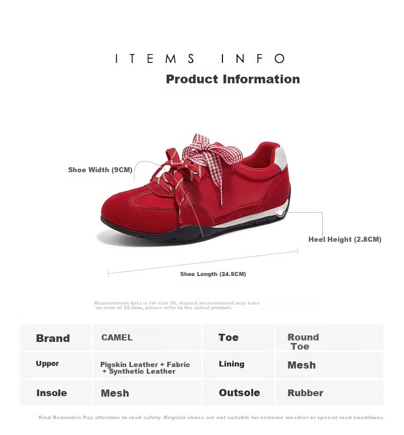 CAMEL Women's Retro Sweet Style Lightweight Comfortable Casual Sneakers L26S577186 Purple Size 35 13