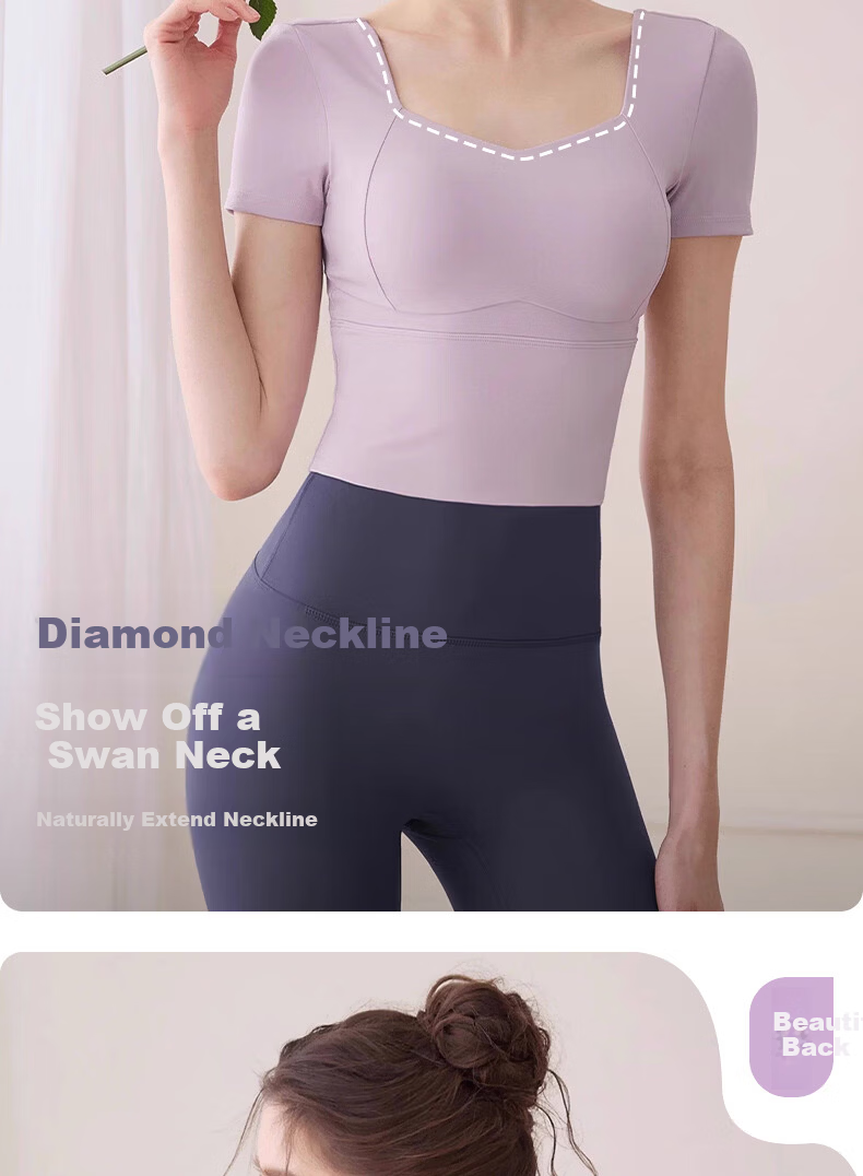 Xueqiman Women's Yoga Top 2026 New Quick-Dry Summer Premium Pilates Fitness Short Sleeve with Chest Pad 4