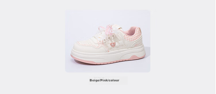 Warrior Women's White Shoes Spring and Autumn New Casual Versatile Creative Bowknot Sports Thick Sole Sneakers Beige Deep Blue 37 2