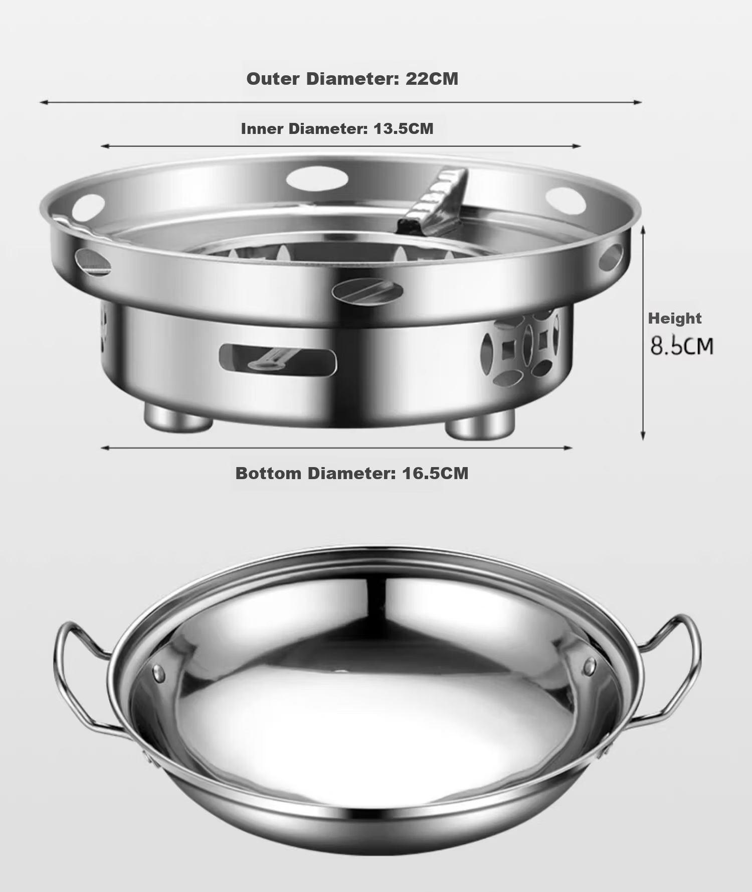 Deming Windproof Alcohol Stove for Dry Pot, Household Small Hot Pot Stove, New Commercial Stainless Steel Pot Base 18