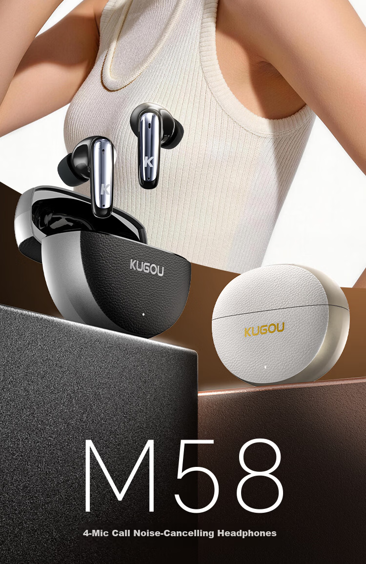 KUGOU M58 True Wireless In-Ear Bluetooth 6.0 Earphones with 4-Mic Call Noise Cancellation, Long Battery Life, Low Latency for Music, Gaming, Sports, Compatible with Huawei, Xiaomi, Oppo 3