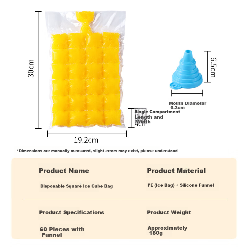 Extreme Space Ice Cube Bags Disposable Ice Bag Self-Sealing Ice Making Tool 60 Pieces with Funnel