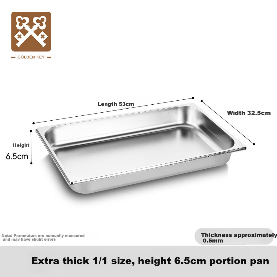 Golden Key Stainless Steel 1/1 Portion Pan Thickened Rolled Edge American Style Commercial 6.5cm Food Serving Pan GK-MFS11-65J
