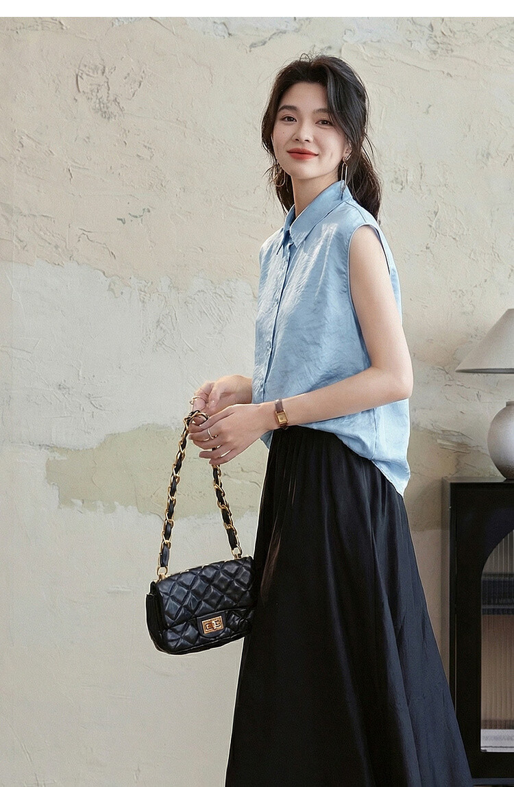 Demana Smooth 100 Acetate Summer Luxury Style Wide Collar Broad Shoulder Shirt Elegant High-End Women's Blouse 20