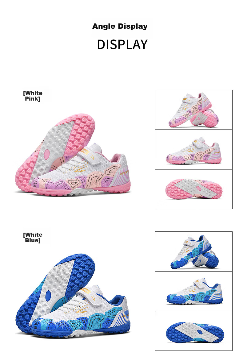 DEERWAY TF Studded Kids Soccer Shoes Boys Girls 6-12 Years Breathable Cushioning Training Match Shoes White Pink Size 30 10