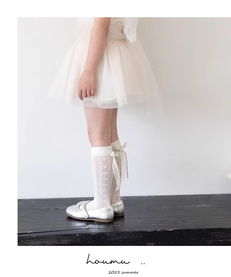 Yuzhaolin 3 Pairs Girls' Long Tube Socks Summer Thin Children's Socks Bowknot Princess Calf Socks Mid-Tube Ruffled Socks for Girls 14