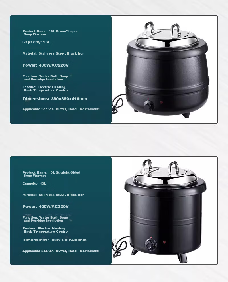 Danshi Zhiyuan Hotel Buffet Electric Heated Soup Warmer Pot 10L Black/Large Mouth Lid 304 Stainless Steel (Jingcang) 19