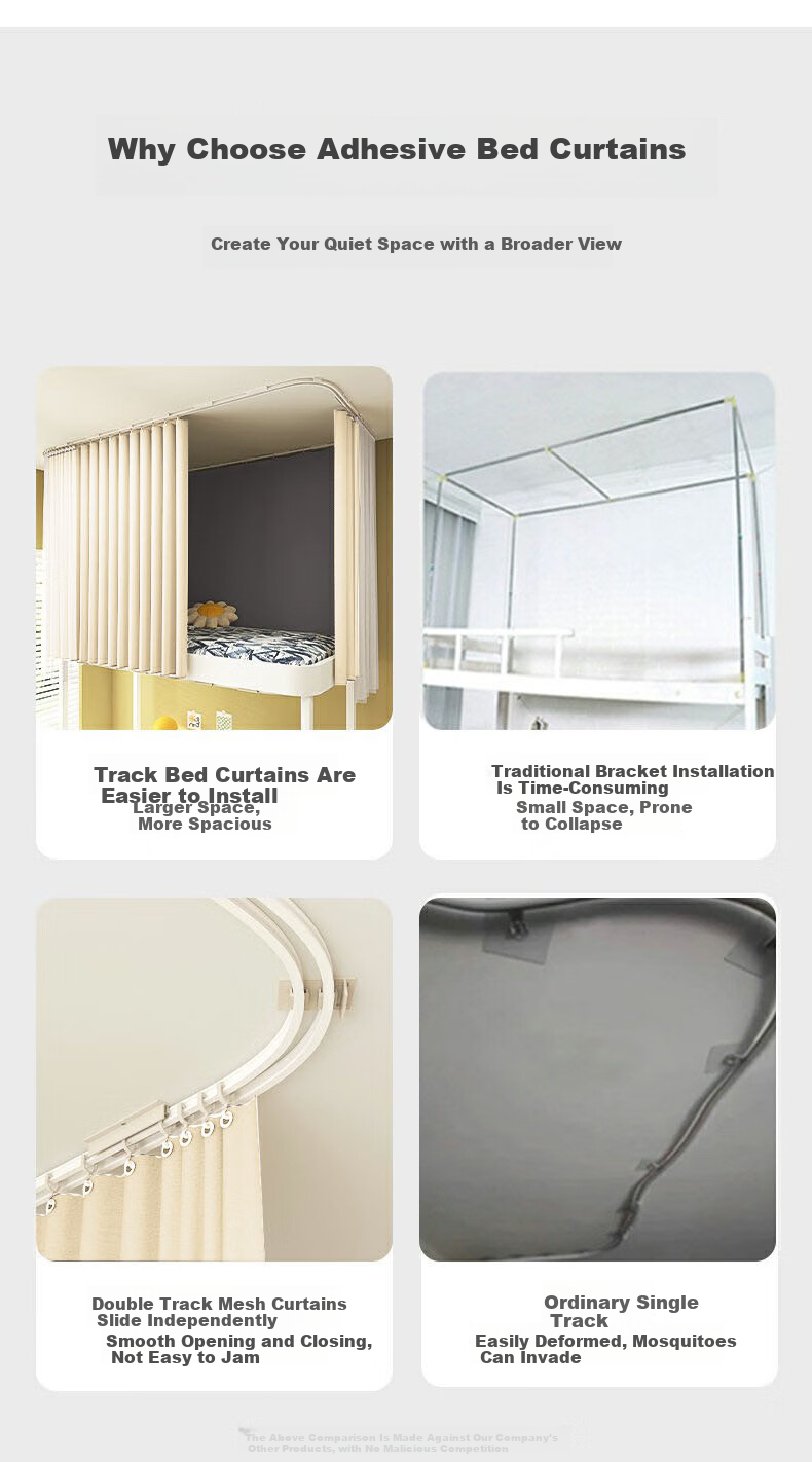 YANYANGTIAN Student Dormitory Strong Blackout Adhesive U-Shaped Rail Bed Curtain 0.9m Bed [Suitable for Bunk Beds] 1