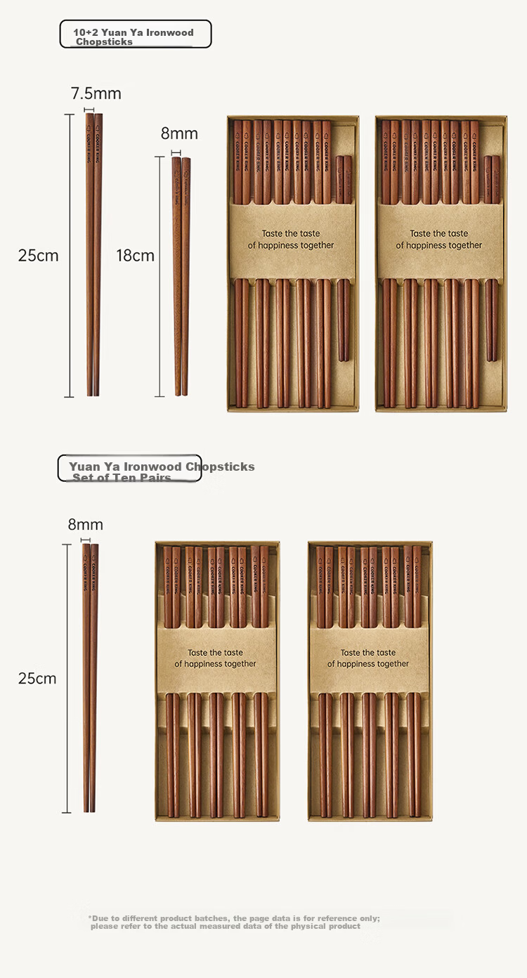 COOKER KING Chicken Wing Wood Chopsticks, Unvarnished And Unwaxed High-Quality Wooden Chopsticks, 5 Pairs Family Set, Fast Solid Wood Round Chopsticks 17