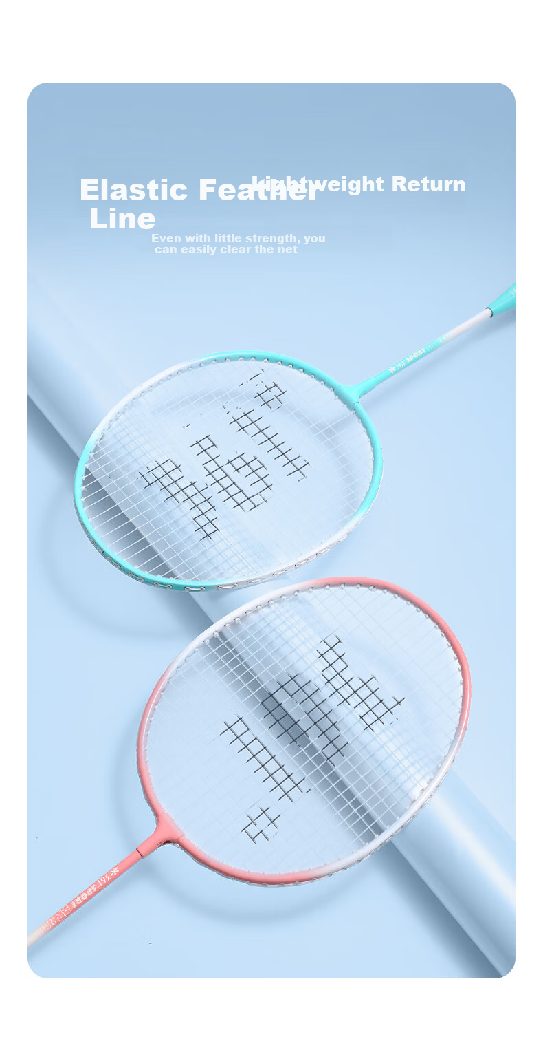 361° Children's Badminton Racket Lightweight Alloy Durable Training and Competition Racket for Ages 3-12 Blue Green 4