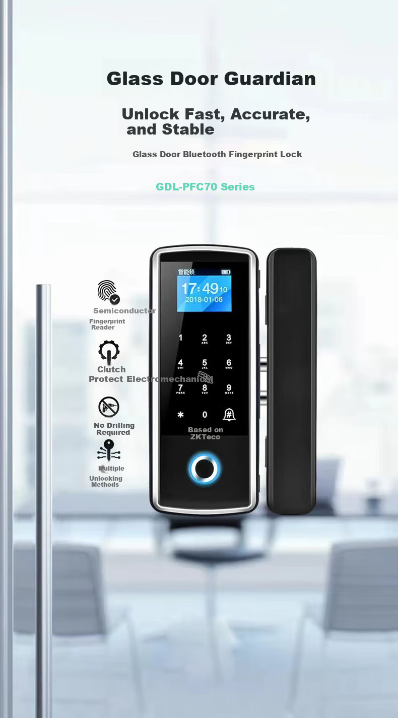 ZKTECO Technology GDL-F618 Glass Door Bluetooth Smart Fingerprint Lock Attendance Access Control System Glass Door Access Lock 2