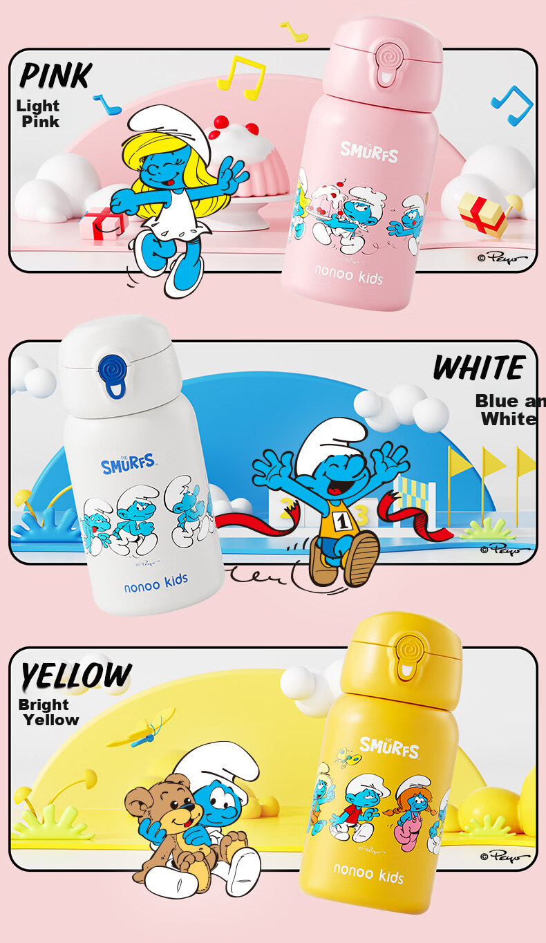 HAERS Smurfs Children's Insulated Straw Water Bottle Kindergarten Primary School 316 Stainless Steel Bright Yellow 500ml 3