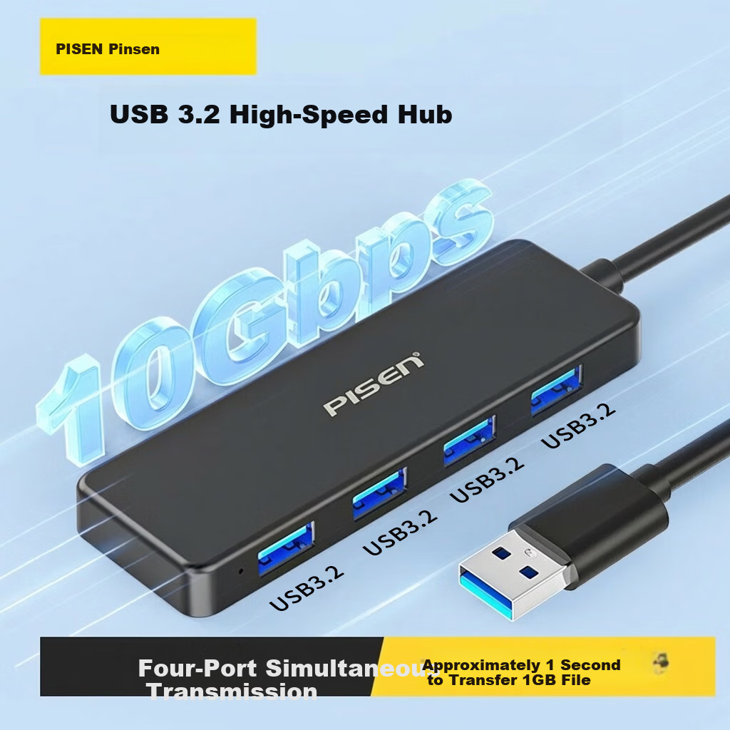 PISEN USB Hub Dock 10Gbps 4-Port High-Speed HUB Adapter for Apple MacBook and Tablet Converter