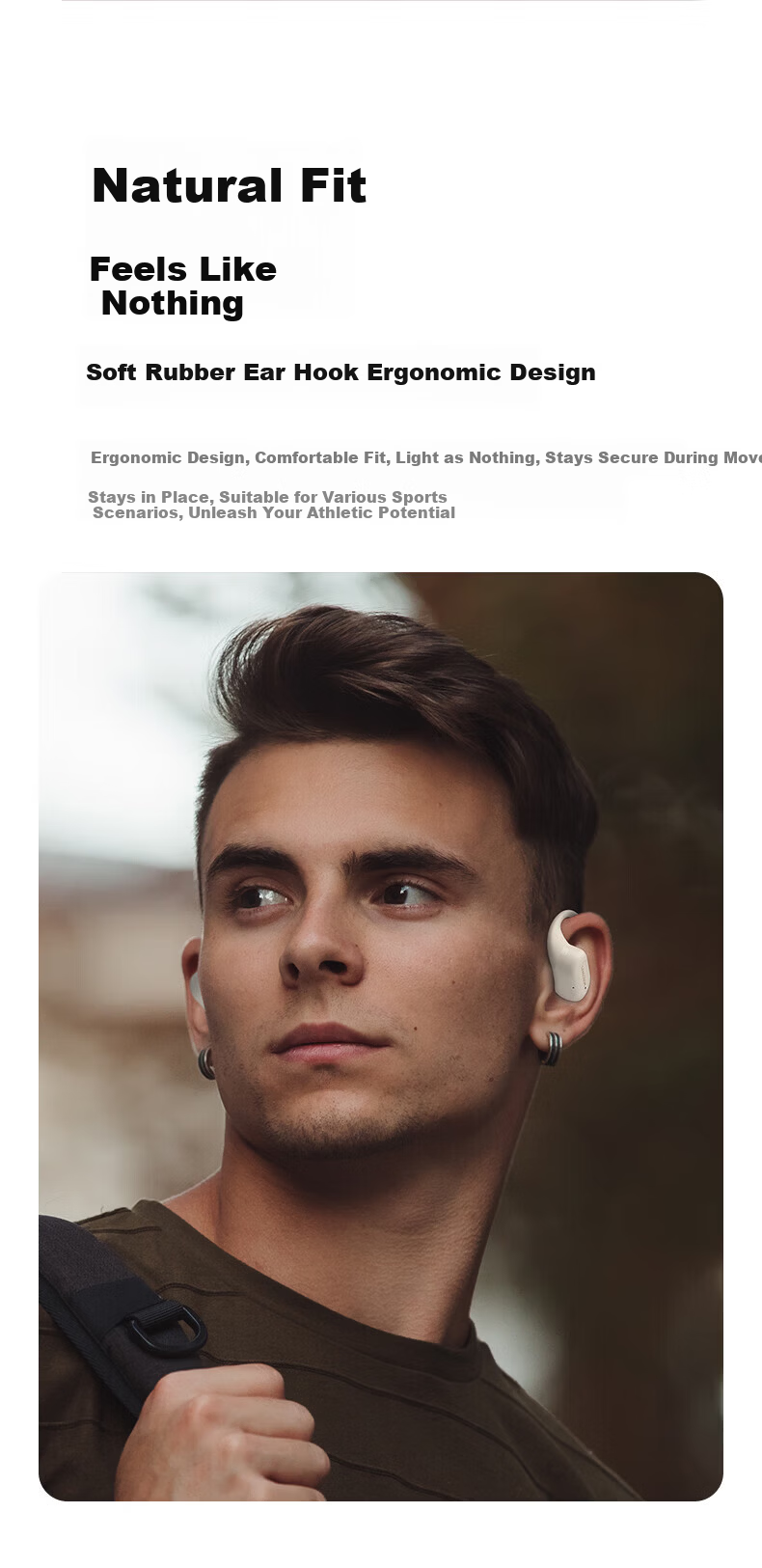 Langston TS19 Bluetooth Bone Conduction Open-Ear Earhook Headphones Matte Black 5