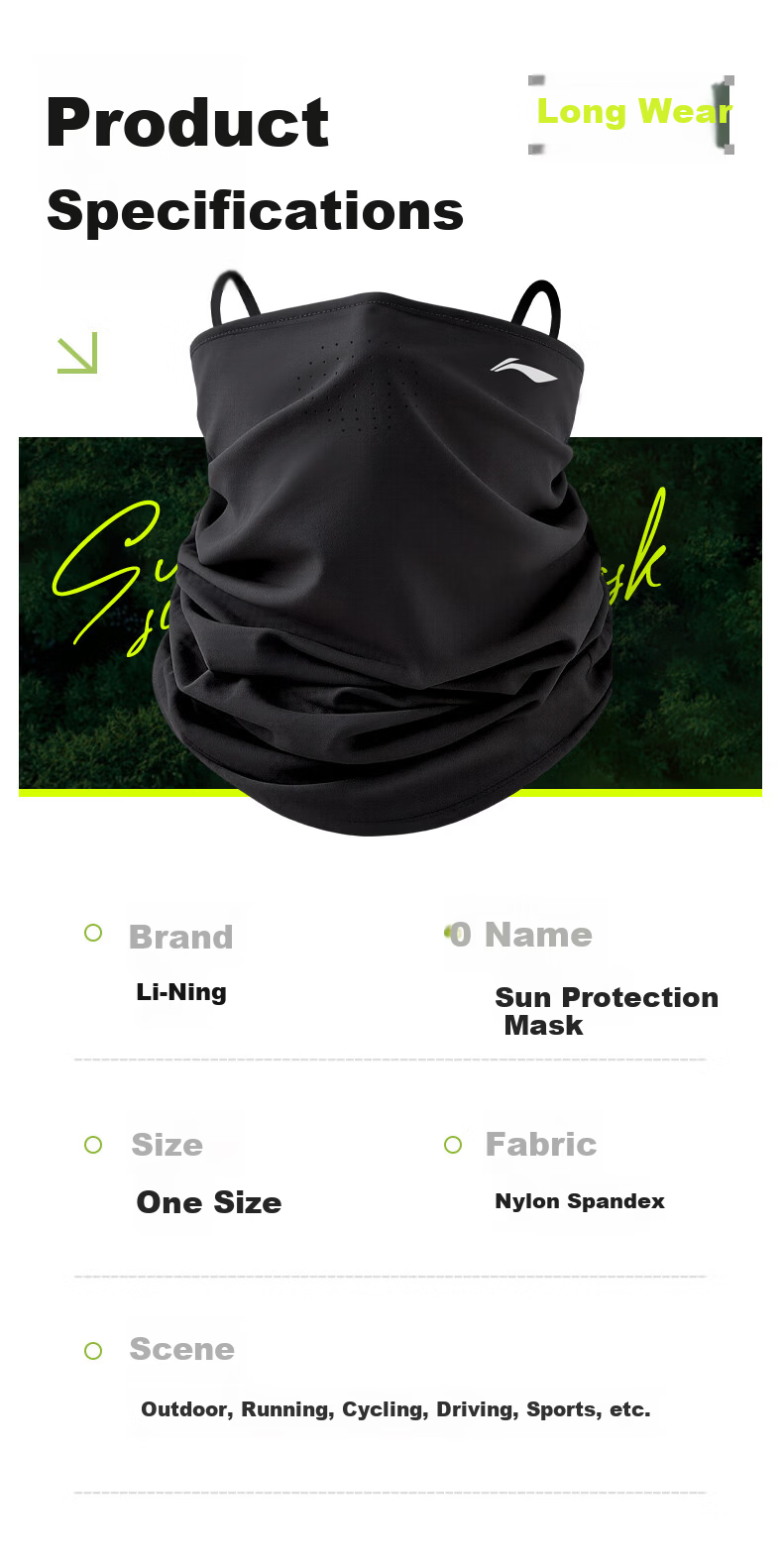 LI-NING Sun Protection Face Mask Ear-Hook Cycling Ice Silk Mosquito Repellent Mask Neck Gaiter Magic Scarf Windproof Dustproof Mountaineering Gear for Men and Women 10